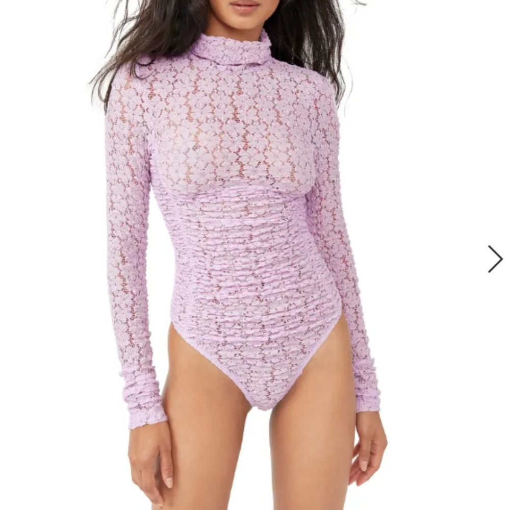 Free People Day and Night Lace Bodysuit in Orchid Ice Color NWT